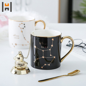 แก้วเซรามิกสีดำขาวลายจักรราศีสีทอง - Product Image 2