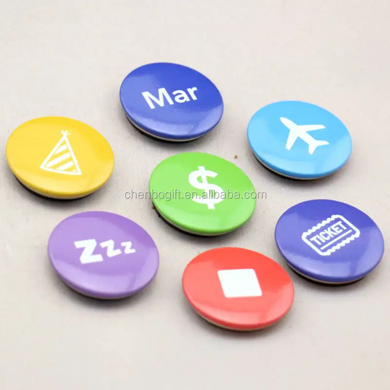 OEM printed set mini round magnetic button badge , tin magnet buttons, round badge fridge magnet