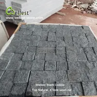 Gelap hitam granit kubus paver cobble batu untuk teras dan drive cara