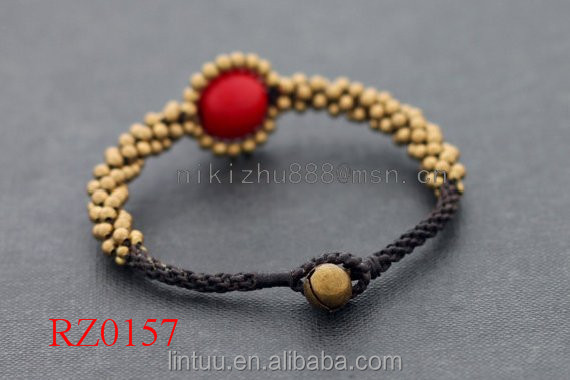 Nouveau Design Corail Rouge perle Ronde Bracelet En Laiton cloche de yoga bijoux bracelet