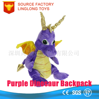 Sac à bandoulière double personnalisé 2017 Sac d'école pour enfants en peluche violet Peluche Dinosaure Élève Sac à dos