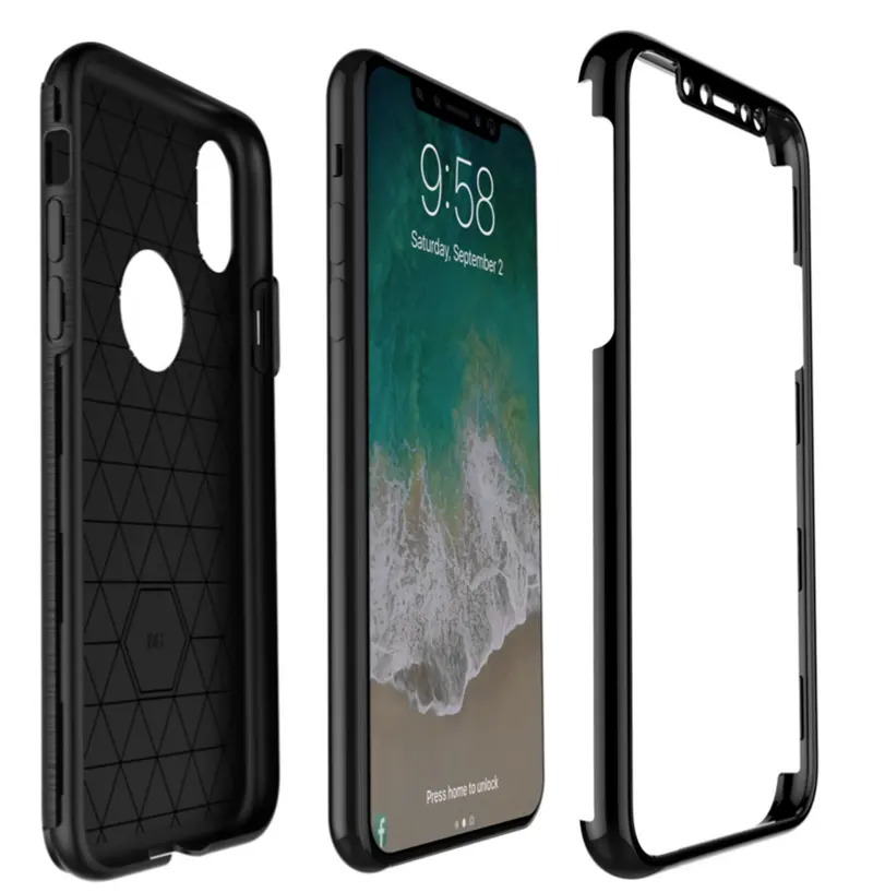 For iPhone X 360 degree Protective case, 2 in1 hybrid armour for iPhone X with tempered glass screen