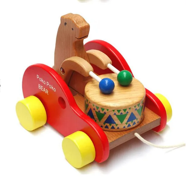 बच्चों धक्का पुल खिलौने बचपन शैक्षिक लकड़ी भालू कार खिलौना के लिए चलना वाकर बच्चा