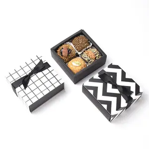 Black and White Stripes Paper Box Gift Packaging Chocolate Cookies Gift Box With Bowknot