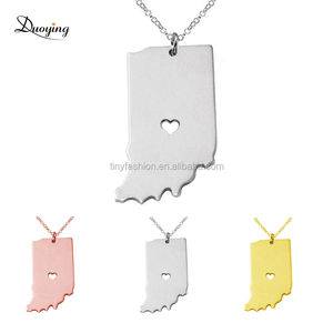N005 Nouvelle À La Mode En Gros En Acier Inoxydable Argent et Or Rose et Or <span class=keywords><strong>USA</strong></span> <span class=keywords><strong>Indiana</strong></span> State <span class=keywords><strong>Carte</strong></span> Personnalisé Collier - Product Image 1