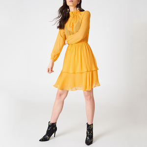 2019 Nouvelle Arrivée Robes De Volants Robe Col Jaune Robes Transparentes - Product Image 3