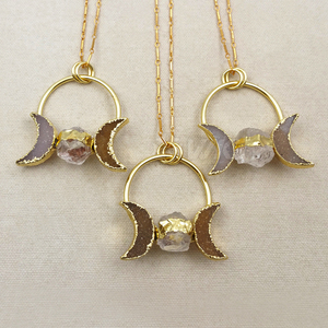 WT-N1075 WKT Wholesale Fashion Crescent Horn Drusy Ball Clear <strong>Crystal</strong> 24k <strong>Real</strong> Gold Plated Stick Chain <strong>Crystal</strong> Druzy Necklace - Product Image 4