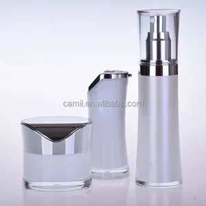 Haut de gamme blanc maquillage cosmétique bouteille acrylique de lotion bouteilles et pots de crème