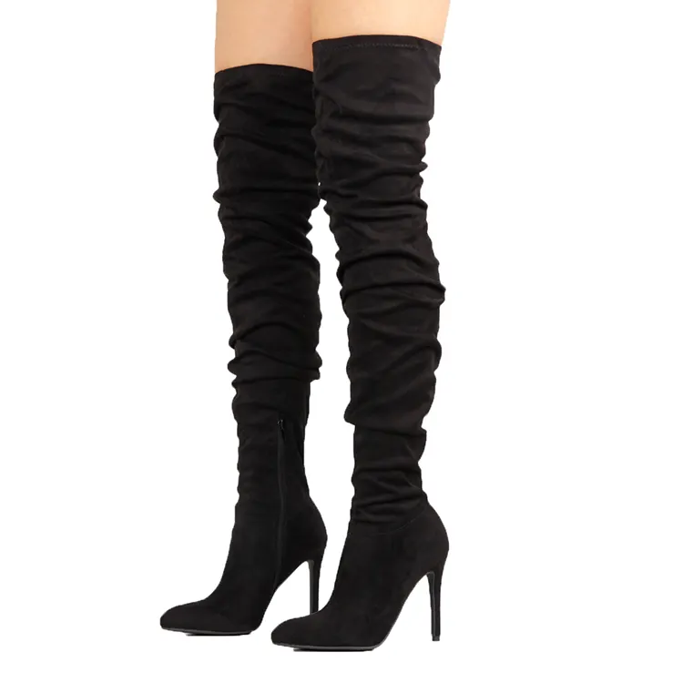 Handmade sexy ladies faux suede thigh high fetish boots women high heel boots
