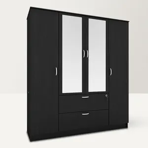 ออกแบบกระจก3ประตูและ4ประตูตู้เสื้อผ้าห้องนอนสีดำ