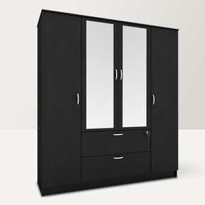 New Modern Laminate <strong>Mirror</strong> Design 4 Door <strong>Black</strong> Eco-friendly Soft Closing Bedroom <strong>Wardrobe</strong> for Hotel Apartment School Furniture - Product Image 1