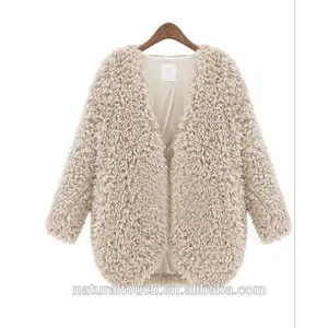 Nuovo stile Sciolto scollo a V manica lunga inverno donne faux fur coat