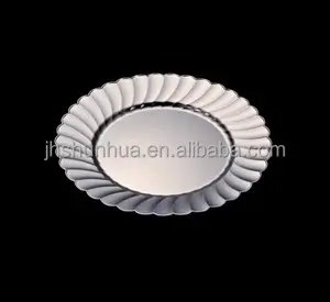 silver like plastic plate , flower shape/ metal coated plate/ party tableware