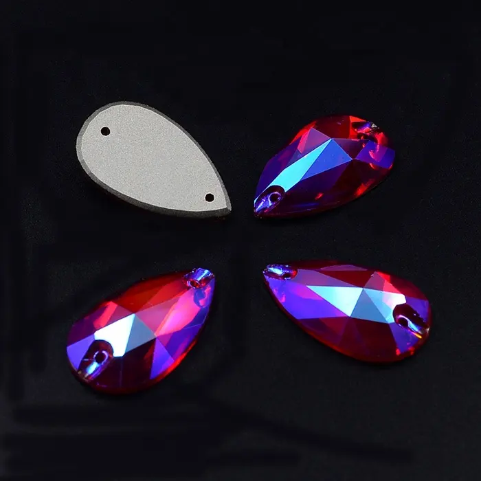De gran tamaño plana de diamantes de imitación de cristal coser piedras de cristal de siam AB lágrima para vestido
