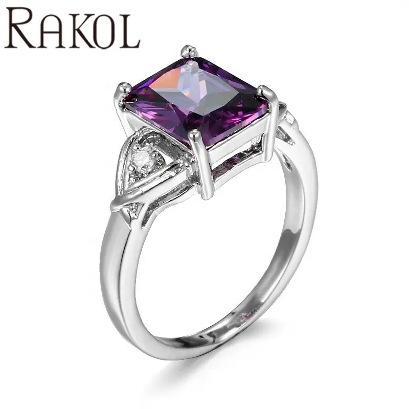 Rakol ZR2270 Big Purple Zircon White Gold Wedding Engagement Girlfriend Gift Rings