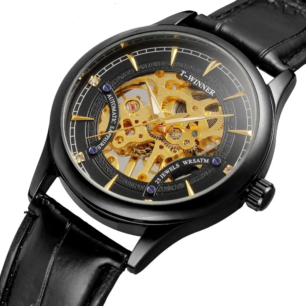 Vincitore vendita calda orologio meccanico da uomo moda quadrante cavo cinturino in pelle orologi orologi da polso automatici di lusso relojes 2022