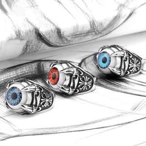fresco no convencionales de titanio anillos de acero inoxidable 316l plata mal de ojo piedra de lujo para los hombres - Product Image 3
