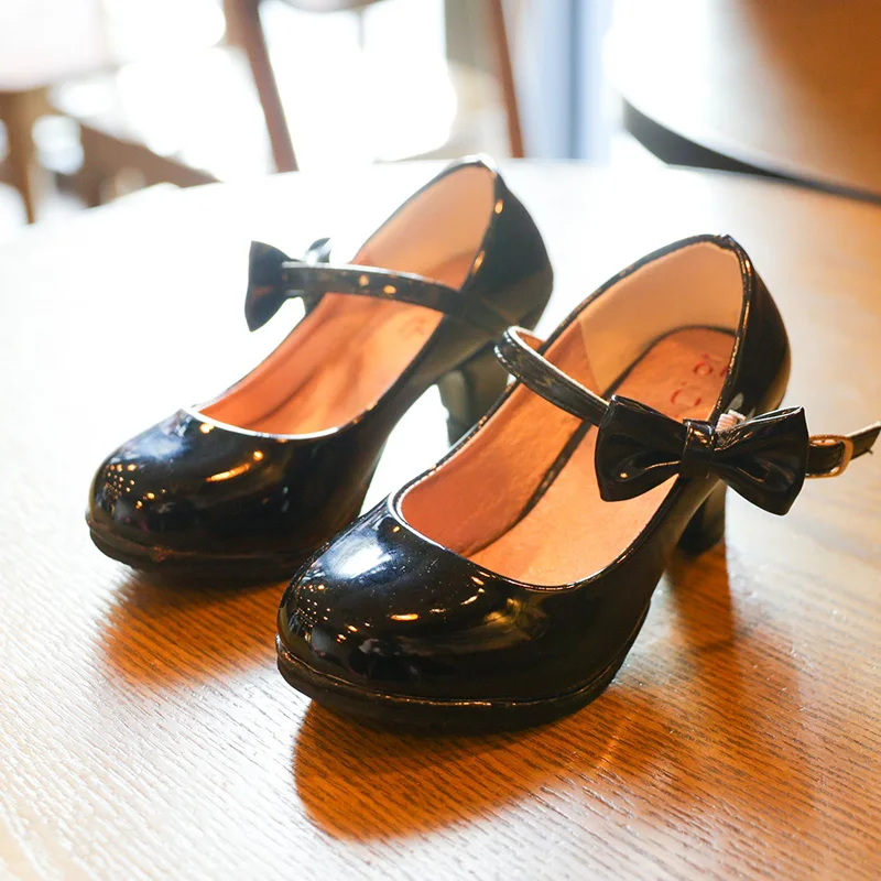 Высококачественные детские туфли-лодочки на высоком каблуке с бантом для детей