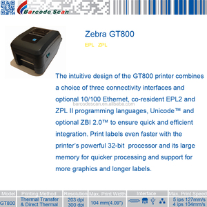 Các Zebra gt800 truyền nhiệt trực tiếp nhãn Máy in mã vạch - Product Image 3