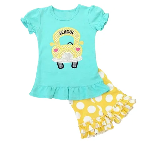 Neue Ankunft Cute Baby Girl Kurzen Hemd und Polka Dot Shorts Zurück Zu Schule Kinder Kleidung Set Sommer Kinder Mädchen boutique Outfit