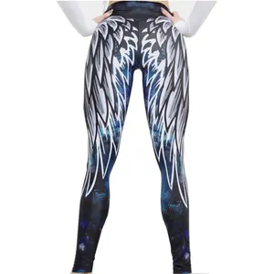 New Angel wings printing womens High Waist Sport Push-up yoga leggings fashion Breathable yoga pants