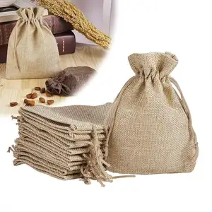 Jute Bag Small Wholesale Eco Friendly Small Size Natural Printed Candy Gift Hessian Burlap Jute Bag With Drawstring