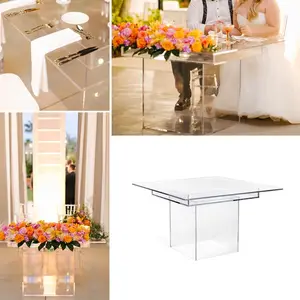 透明長方形結婚式アクリル宴会クリアダイニングテーブル脚付き結婚式用