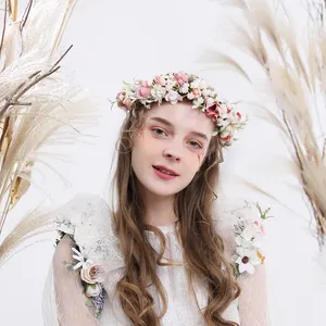 Hoa Cô Dâu Vương Miện Halo Phụ Kiện Tóc Lawn Wedding Headband Cô Dâu Cổ Tay Corsage Hoa Headpiece