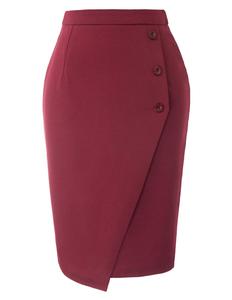 <span class=keywords><strong>Jupe</strong></span> <span class=keywords><strong>crayon</strong></span> courte élégante pour femme, <span class=keywords><strong>taille</strong></span> <span class=keywords><strong>haute</strong></span>, décorée de boutons, fendue à l'arrière - Product Image 4