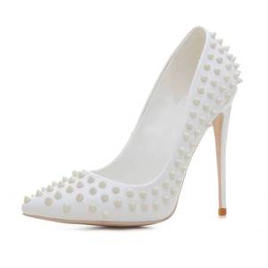 Custom Private Label <span class=keywords><strong>eleganti</strong></span> rivetti bianchi in pelle sintetica 10cm tacchi a spillo <span class=keywords><strong>scarpe</strong></span> da donna - Product Image 1