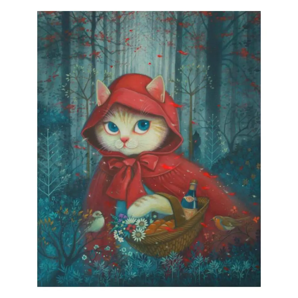 diy Painting by Number Red Coat Cat Handmade Crafts Arts House Decor OP007