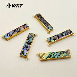 WT-P1261 WKT gros naturel nouvelle mode rectangle d'ormeau doubles boucles 24k plaqué or véritable coquille d'ormeau bar pendentif - Product Image 5