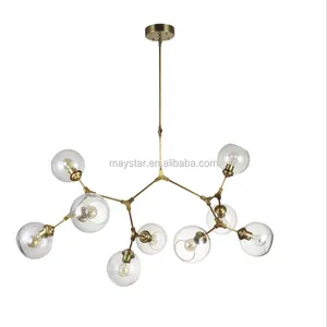 Modern Art Pendant Chandelier Hand Blown Art Glass Ball 9 Lamps Molecular Structure Shape Chandelier