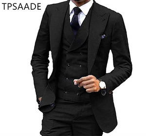 Chaleco de doble botonadura boda novio fiesta hecho a medida hombres trajes 3 piezas WPY0018 - Product Image 2