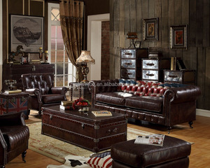 <span class=keywords><strong>Set</strong></span> di Divani in Pelle Italiana Vintage Marrone con Lavorazione Tufted/Arredamento per Soggiorno (MOQ=1 <span class=keywords><strong>SET</strong></span>) - Product Image 1