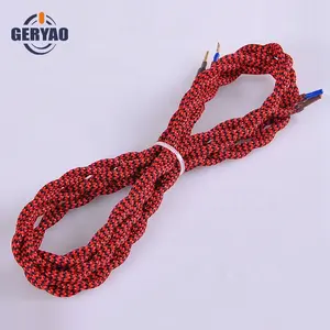 Kabel Tekstil Kain Twisted Pair Hitam Merah Kepang untuk Lampu Gantung, Kawat Tertutup Kain Katun Untuk Lampu Langit-langit