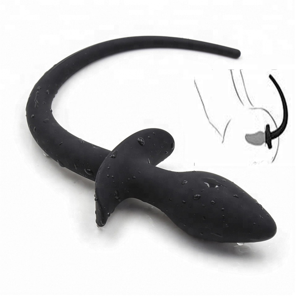 Pur Silicone Anal Plug Queue Noir Long Chien Queue Butt Plugs Balle Dilatateur Butt Plug Gay