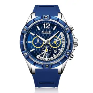 <span class=keywords><strong>Megir</strong></span> 2083-<span class=keywords><strong>Montre</strong></span>-bracelet à quartz pour <span class=keywords><strong>homme</strong></span> avec boîtier en alliage bleu, stylée, tendance, avec bracelet en silicone, <span class=keywords><strong>prix</strong></span> d'usine - Product Image 1
