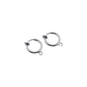 13mm Rhodium clip on spring hoop earrings with hanging jump ring