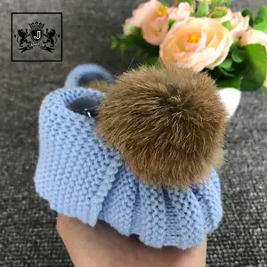 손 니트 Pom 모피 볼 부팅 신발 아기 소녀 Crocheted 부츠 양말 신발 인쇄