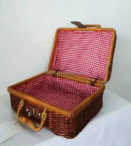 Custom Handmade Picnic Basket Mini Travel Suitcase Rattan Food Fruit Basket Cosmetic Box for Outdoor Storage Baskets