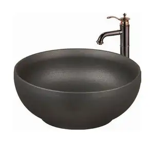 Lavabo de arte redondo de cerámica, color negro mate, tamaño pequeño, nuevo diseño