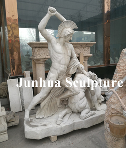 Estatua de lucha con escultura de dragón de Saint George, piedra travertina Natural de tamaño real, mármol - Product Image 3
