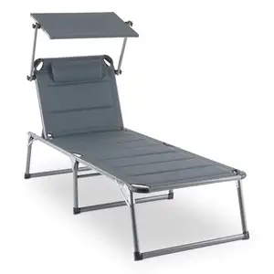 Silla de cama de playa, 5 posiciones reclinables, sombrilla, almohada ajustable, <span class=keywords><strong>tumbona</strong></span> <span class=keywords><strong>plegable</strong></span> portátil para exteriores - Product Image 1