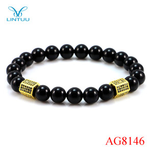 Hombres ágata <span class=keywords><strong>Roca</strong></span> Y Engrey sexangular Grano del encanto Pulsera de Oro - Product Image 1