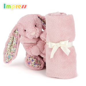 Conejo encantador del bebé fabricantes de juguetes China <span class=keywords><strong>Rosa</strong></span> conejito de peluche de juguete con manta - Product Image 1