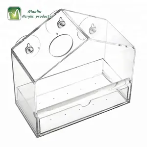 Factory Suction Mount Acrylic Transparent Bird Window Tray Birdhouse Feeder