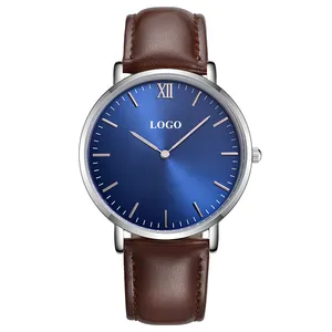 Customized OEM Classic Watch Personal Name Branding Custom Logo Watch Genuine Leather Men Wrist Watch