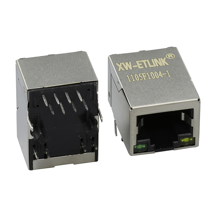 RJ45 1*1 Разъемы, с 10/100 Мбит/с фильтром 10P8C, EMI, LED, экранированный/через отверстие.