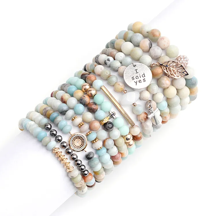 Buddhism Lotus Pendant Multi-Layer Stone Bead String Men's Women's Bracelet